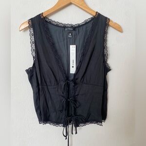 AQUA Sleeveless Lace Up Top in Black - Size Medium